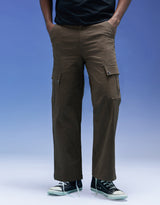 Men's Brown Casual Regular Fit Solid Cargo