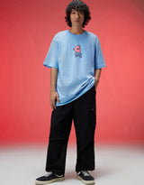 Men's Blue Casual Oversized Fit Printed Half Sleeves Tshirt