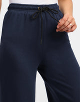 Women's Navy Casual Solid Oversized Track Pant