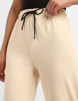 Women's Beige Casual Solid Oversized Track Pant