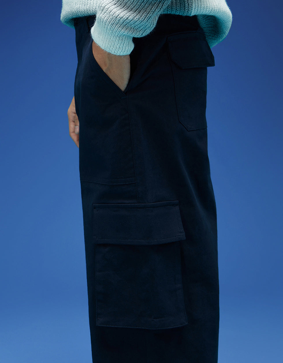 Men's Navy Casual Regular Fit Solid Cargo
