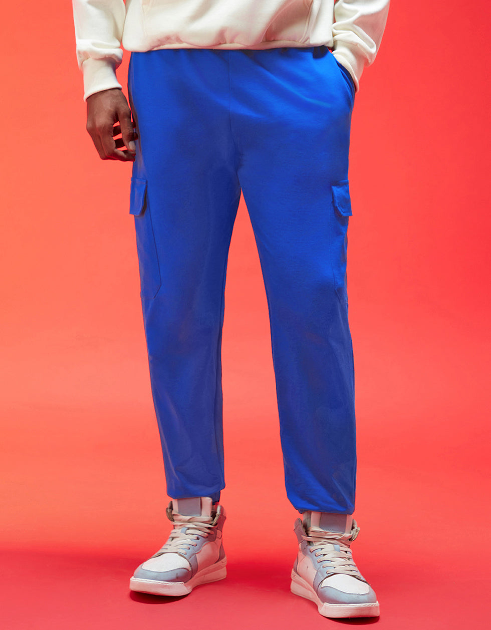 Men's Blue Casual Baggy Fit Solid Cargo