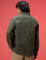 Men's Green Casual Regular Fit Solid Full Sleeves Shacket