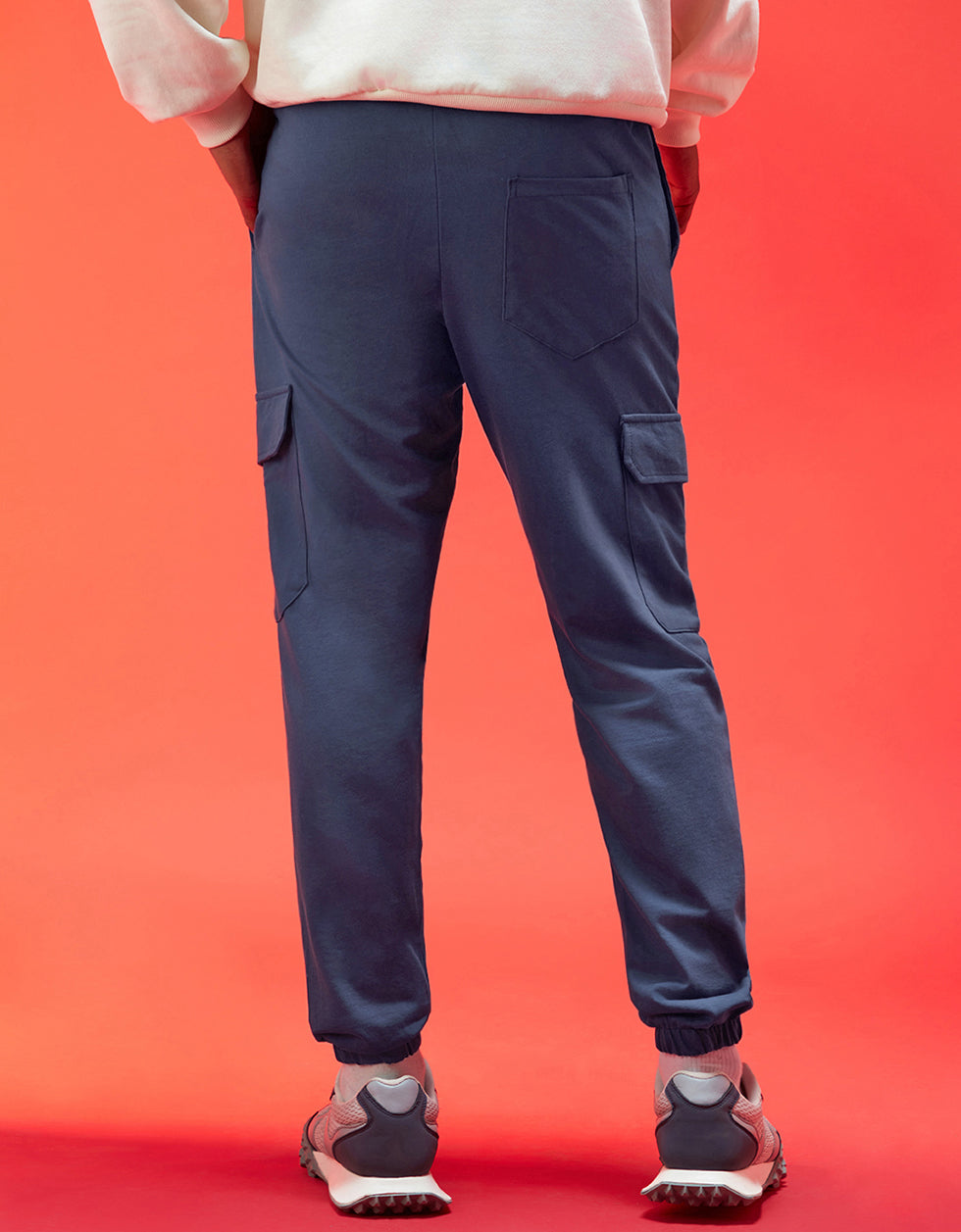 Men's Blue Casual Baggy Fit Solid Cargo