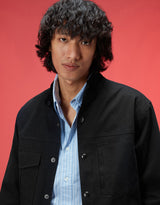 Men's Black Casual Regular Fit Solid Full Sleeves Shacket