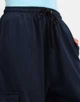 Women's Navy Casual Solid Wide Leg Jogger