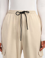 Women's Beige Casual Solid Wide Leg Jogger