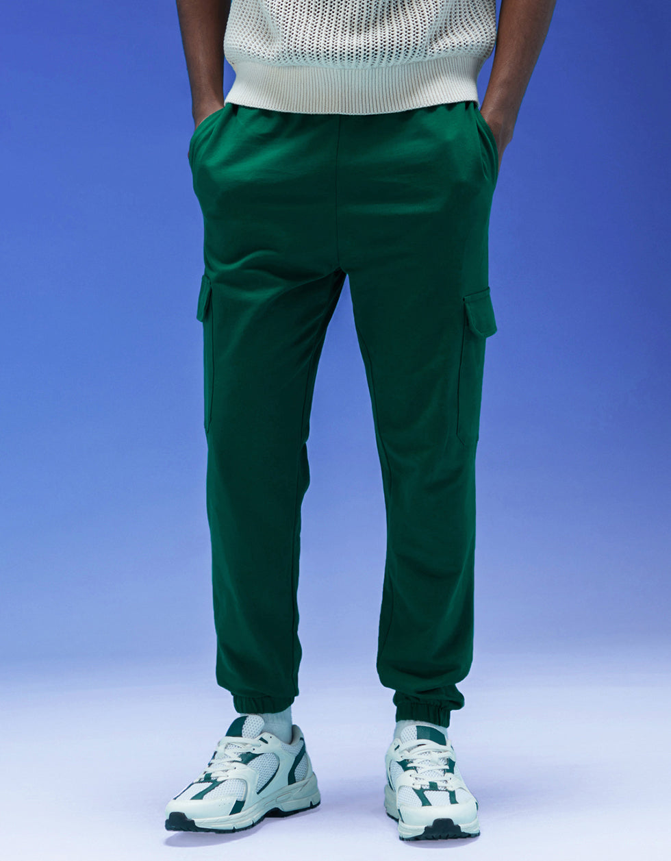 Men's Green Casual Baggy Fit Solid Cargo