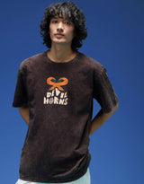 Men's Brown Casual Oversized Fit Printed Half Sleeves Tshirt