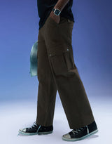 Men's Brown Casual Regular Fit Solid Cargo