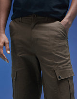 Men's Brown Casual Regular Fit Solid Cargo