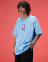 Men's Blue Casual Oversized Fit Printed Half Sleeves Tshirt