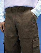 Men's Brown Casual Regular Fit Solid Cargo