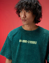 Men's Green Casual Oversized Fit Printed Half Sleeves Tshirt