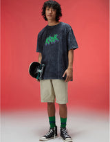 Men's Black Casual Oversized Fit Printed Half Sleeves Tshirt
