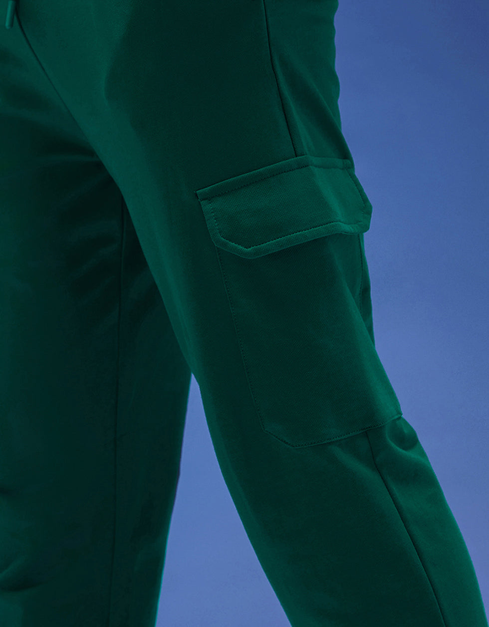 Men's Green Casual Baggy Fit Solid Cargo