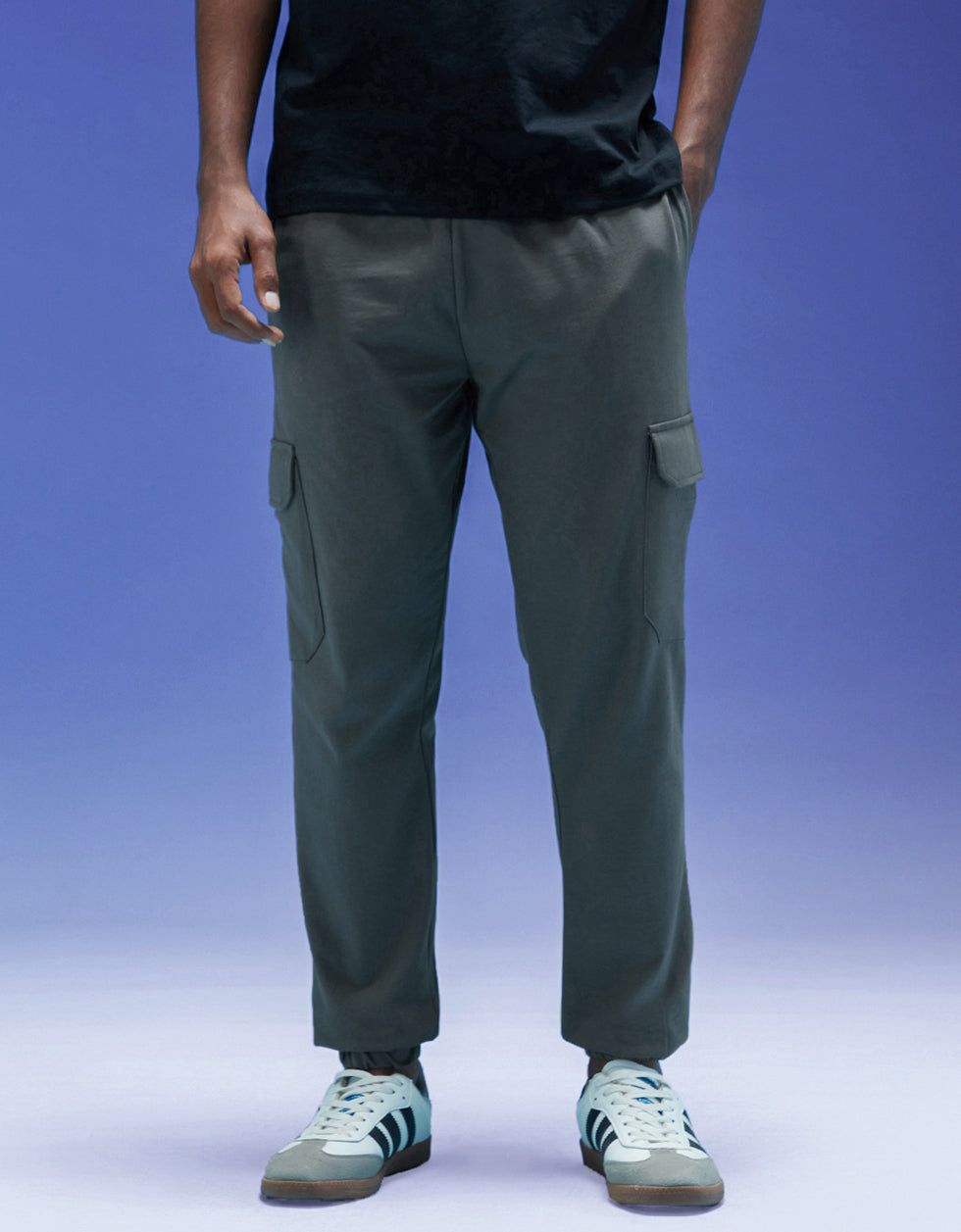 Men's Grey Casual Baggy Fit Solid Cargo