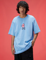 Men's Blue Casual Oversized Fit Printed Half Sleeves Tshirt