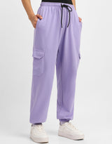 Women's Purple Casual Solid Wide Leg Jogger