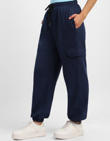 Women's Navy Casual Solid Wide Leg Jogger