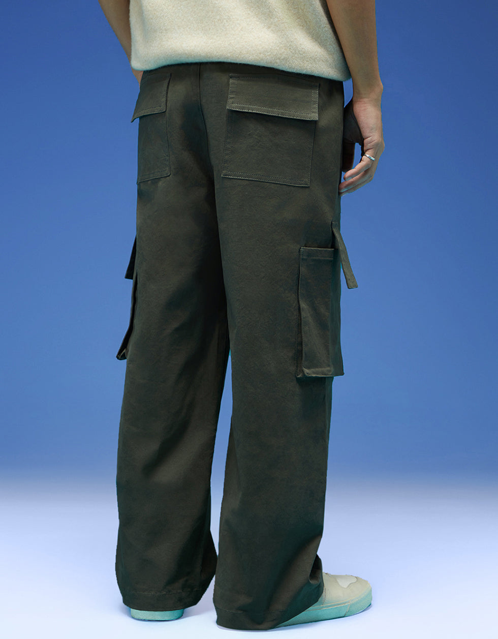 Men's Green Casual Regular Fit Solid Cargo