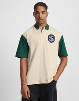 Men's Beige Casual Oversized Fit Printed Half Sleeves Polo Tshirt