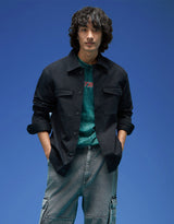 Men's Black Casual Regular Fit Solid Full Sleeves Shacket