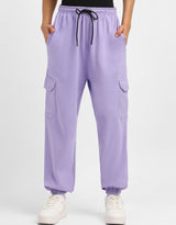 Women's Purple Casual Solid Wide Leg Jogger