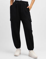 Women's Black Casual Solid Wide Leg Jogger