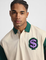 Men's Beige Casual Oversized Fit Printed Half Sleeves Polo Tshirt