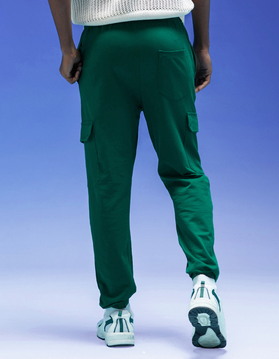 Men's Green Casual Baggy Fit Solid Cargo