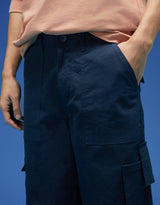 Men's Navy Casual Regular Fit Solid Cargo