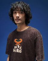 Men's Brown Casual Oversized Fit Printed Half Sleeves Tshirt