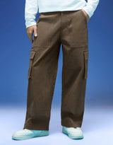 Men's Brown Casual Regular Fit Solid Cargo