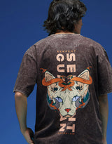 Men's Brown Casual Oversized Fit Printed Half Sleeves Tshirt