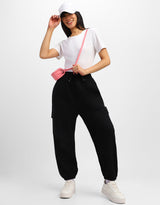 Women's Black Casual Solid Wide Leg Jogger