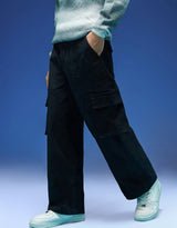 Men's Black Casual Regular Fit Solid Cargo