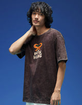 Men's Brown Casual Oversized Fit Printed Half Sleeves Tshirt