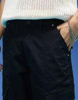 Men's Black Casual Regular Fit Solid Cargo