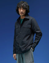 Men's Black Casual Regular Fit Solid Full Sleeves Shacket