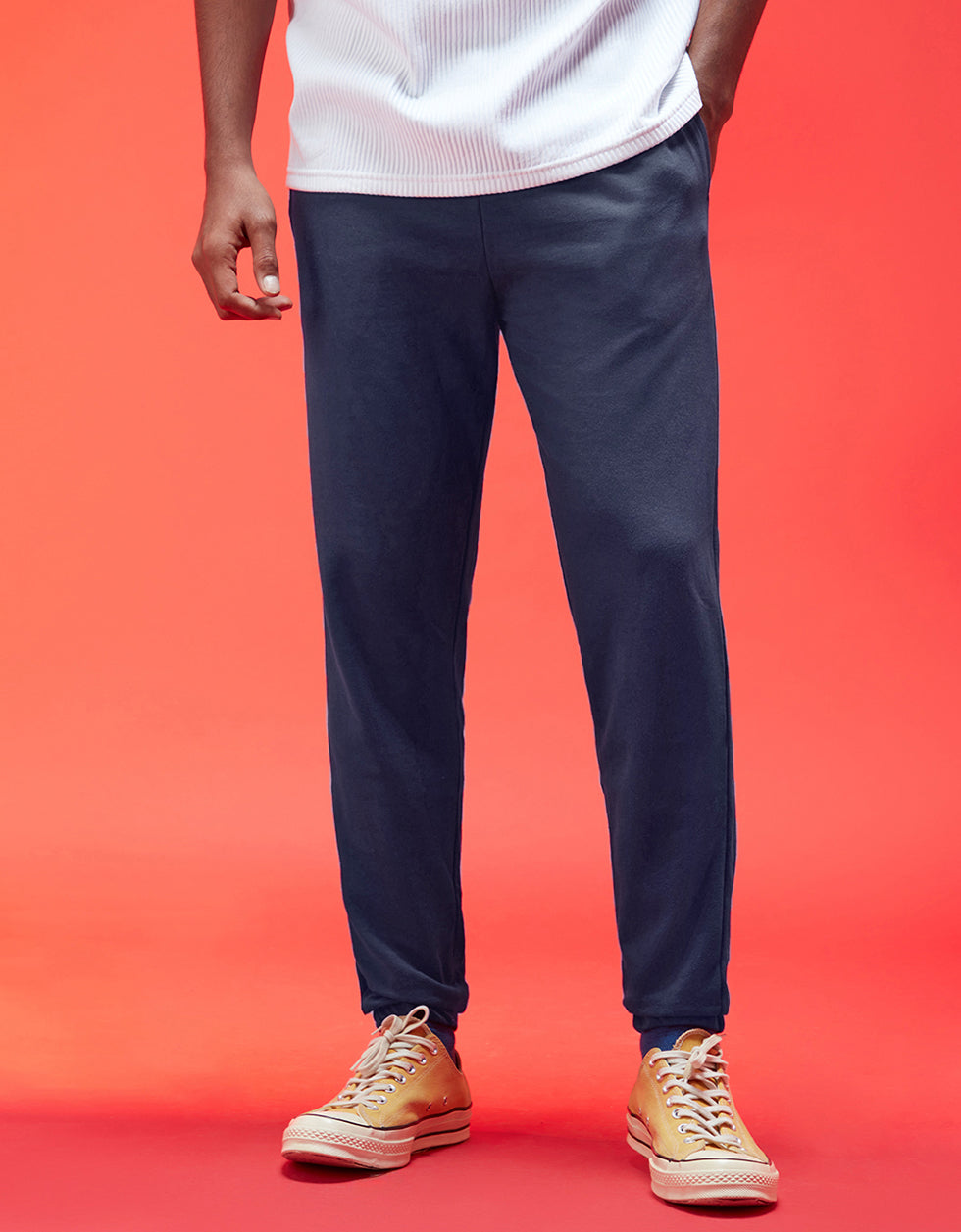 Men's Navy Casual Baggy Fit Solid Jogger
