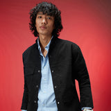Men's Black Casual Regular Fit Solid Full Sleeves Shacket