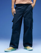 Men's Navy Casual Regular Fit Solid Cargo