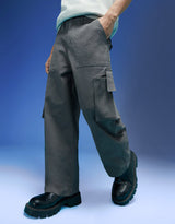 Men's Grey Casual Regular Fit Solid Cargo