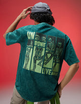 Men's Green Casual Oversized Fit Printed Half Sleeves Tshirt