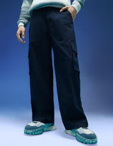 Men's Navy Casual Regular Fit Solid Cargo