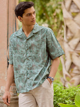 Men's Green Casual Relaxed Fit Printed Half Sleeves Shirt