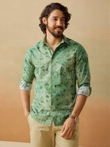 Men's Green Casual Regular Fit Printed Full Sleeves Shirt