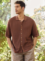 Men's Brown Casual Relaxed Fit Solid Half Sleeves Shirt