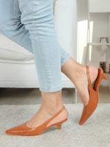 Women's Peach Pointed-Toe Slingback Kitten Heels
